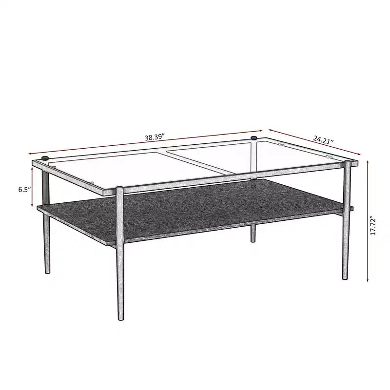 Modern Rectangle Coffee Tables with Gray Tempered Glass Top and Black Legs