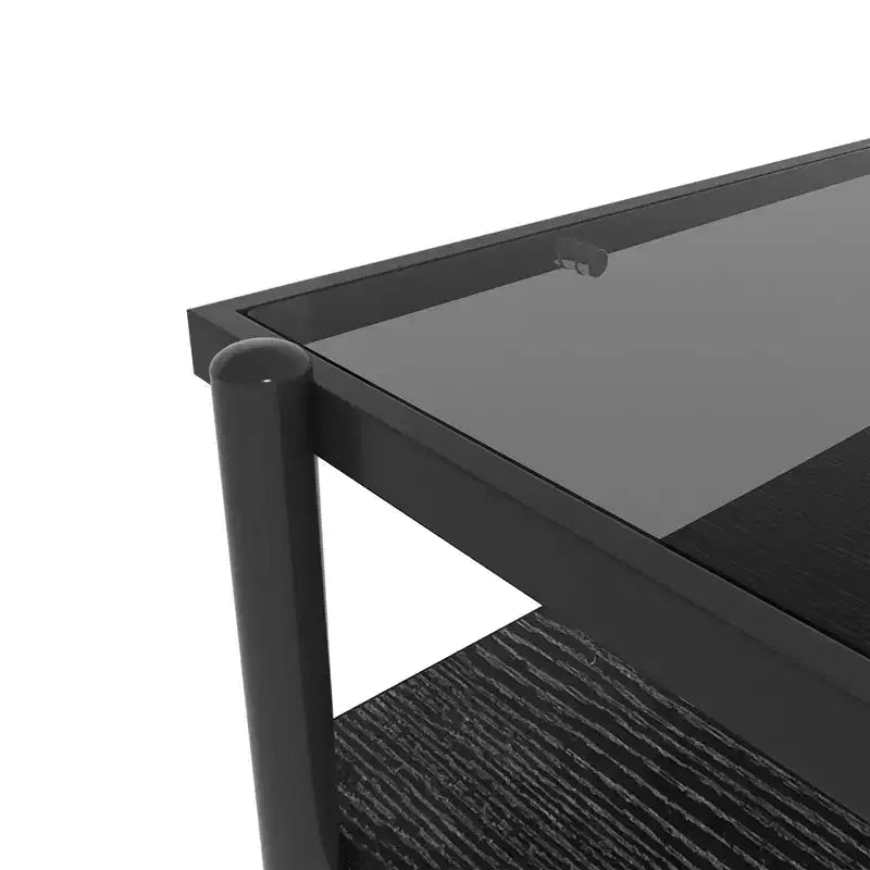 Modern Rectangle Coffee Tables with Gray Tempered Glass Top and Black Legs