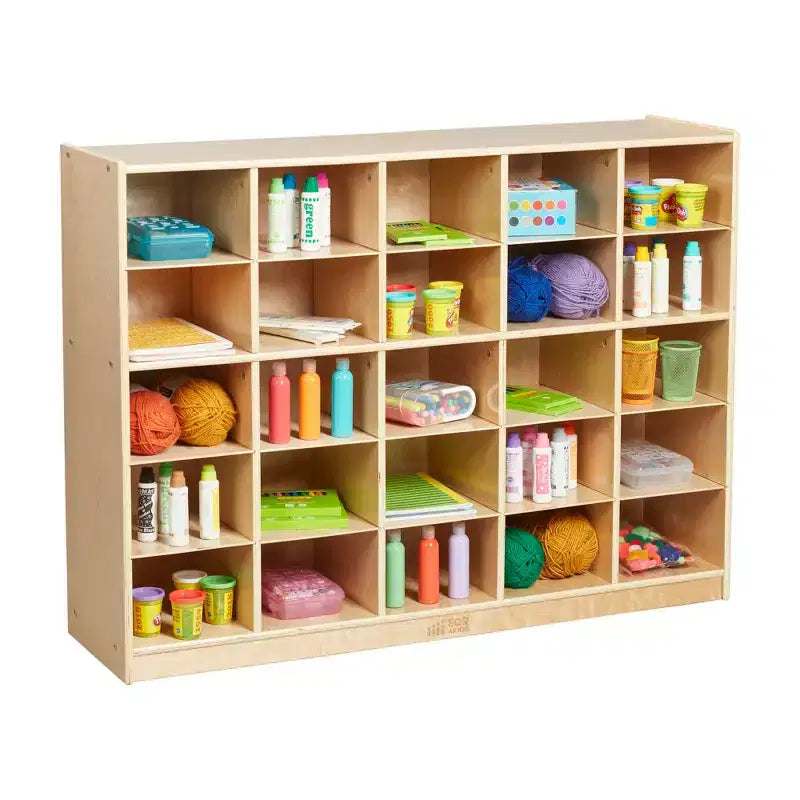 Cubby Mobile Tray Storage Cabinet, 5x5, Classroom Furniture, Natural