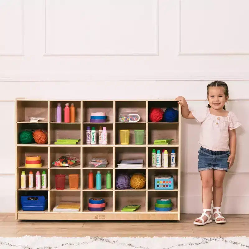 Cubby Mobile Tray Storage Cabinet, 5x5, Classroom Furniture, Natural