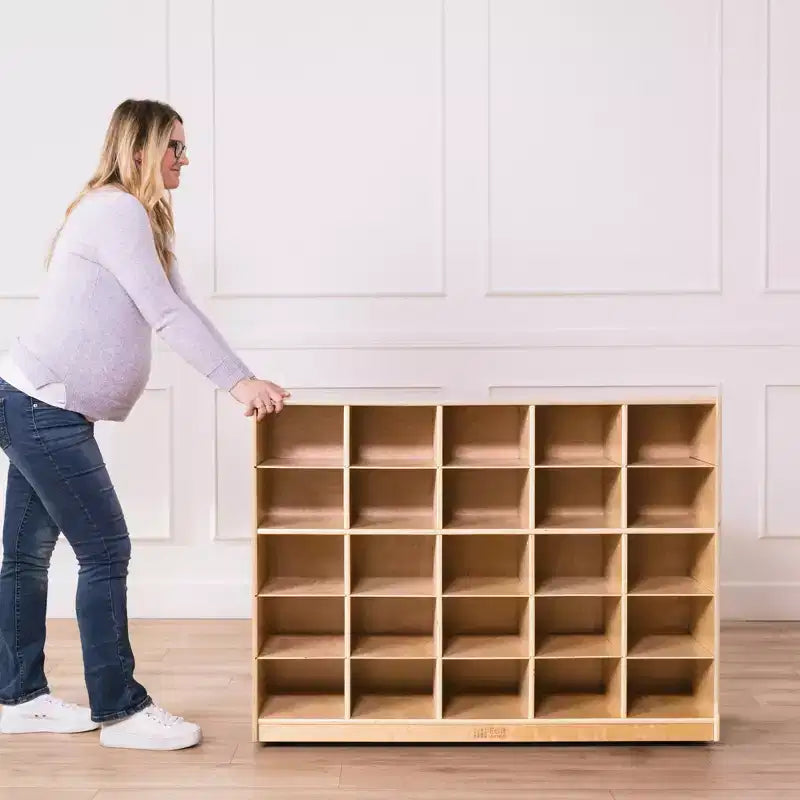 Cubby Mobile Tray Storage Cabinet, 5x5, Classroom Furniture, Natural