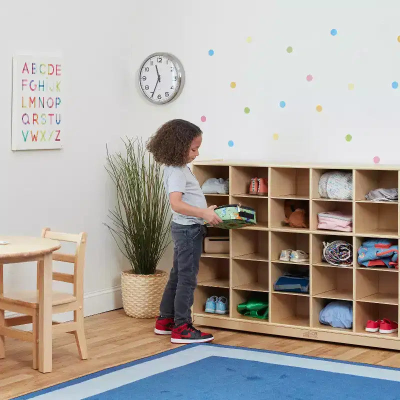 Cubby Mobile Tray Storage Cabinet, 5x5, Classroom Furniture, Natural