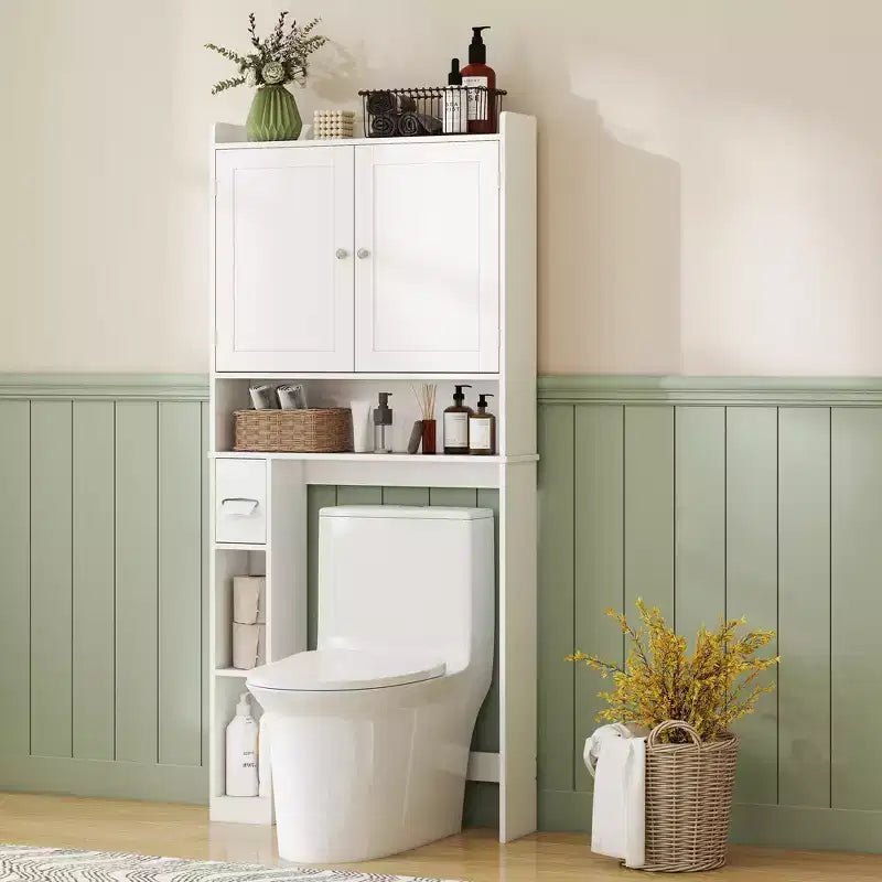 Mobile contenitore sopra WC, organizer da bagno moderno sopra il WC con 2 ante