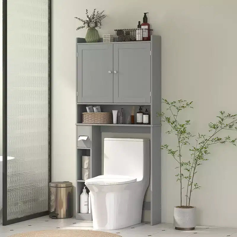 Mobile contenitore sopra WC, organizer da bagno moderno sopra il WC con 2 ante