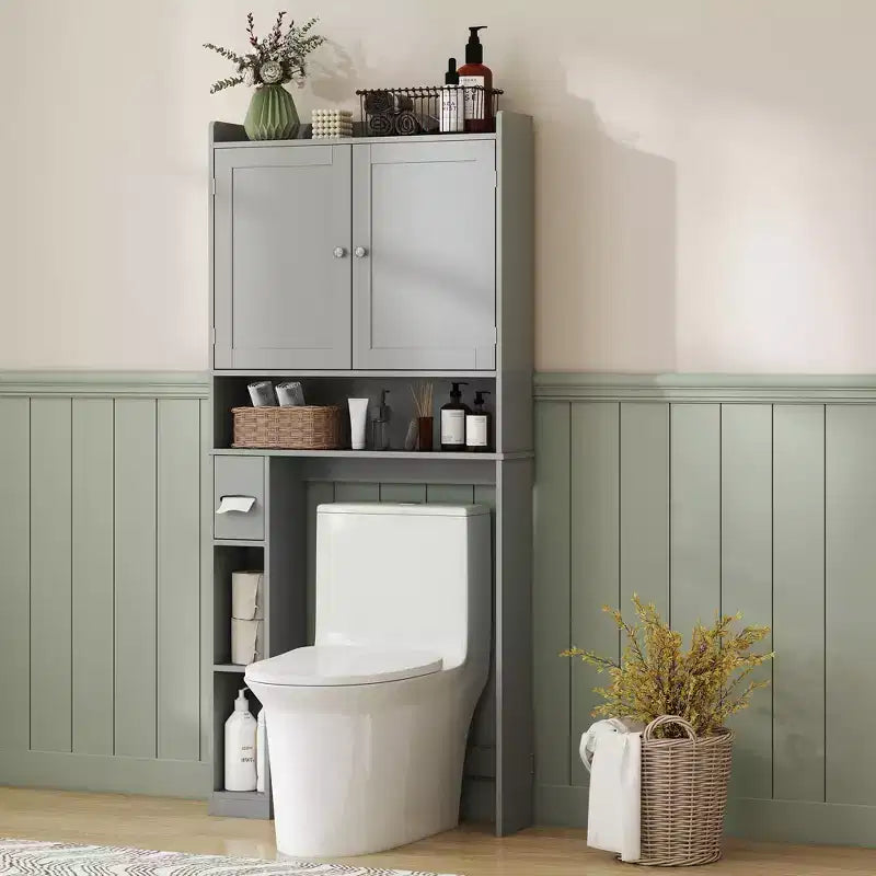 Mobile contenitore sopra WC, organizer da bagno moderno sopra il WC con 2 ante