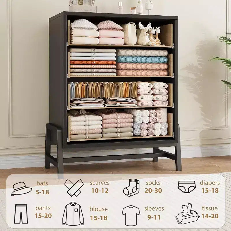 38.6 Tall Dresser, 4 Dresser for Bedroom, Wooden Closet Storage Chest