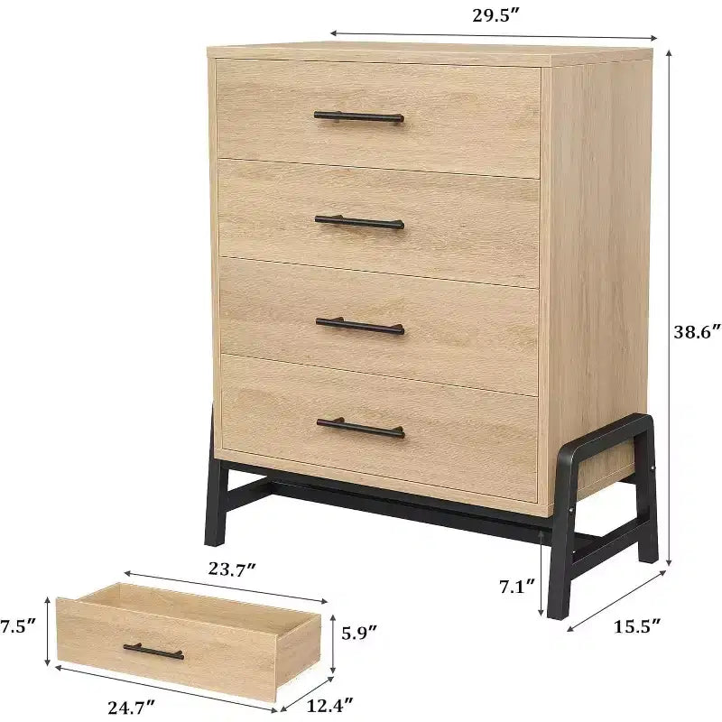 38.6 Tall Dresser, 4 Dresser for Bedroom, Wooden Closet Storage Chest