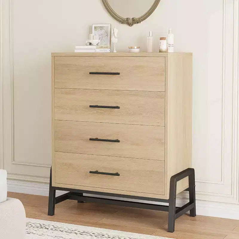 Cassettiera alta da 38.6, cassettiera a 4 cassetti per camera da letto, mobile contenitore in legno