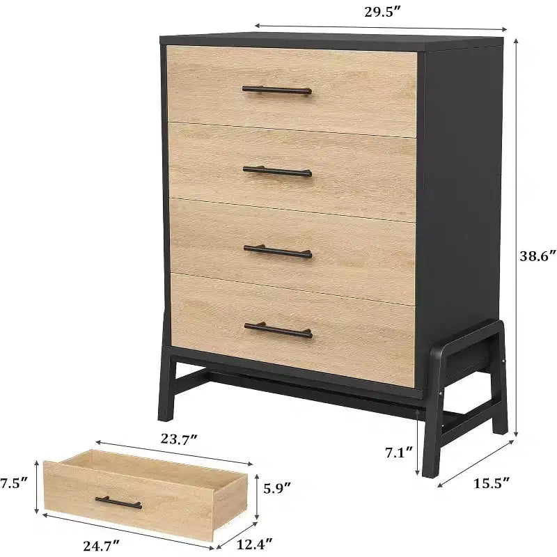 38.6 Tall Dresser, 4 Dresser for Bedroom, Wooden Closet Storage Chest