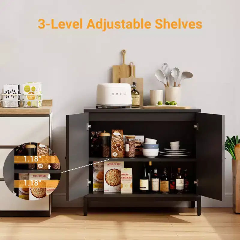 Rattan Sideboard Buffet Cabinet Rattan Doors, Adjustable Shelves