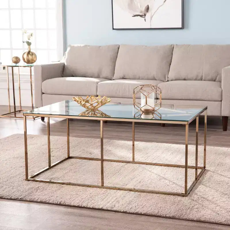 Contemporary Glass-Top Cocktail Table - Champagne