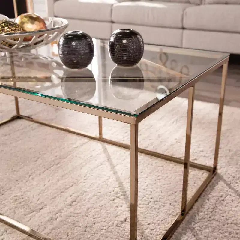 Tavolino da salotto contemporaneo con piano in vetro - color champagne