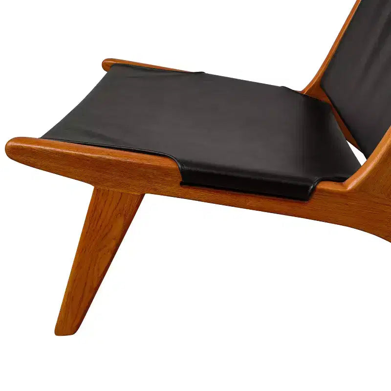 Modern Genuine leather Accent Sling Chair with Wood Frame, Armless, Black