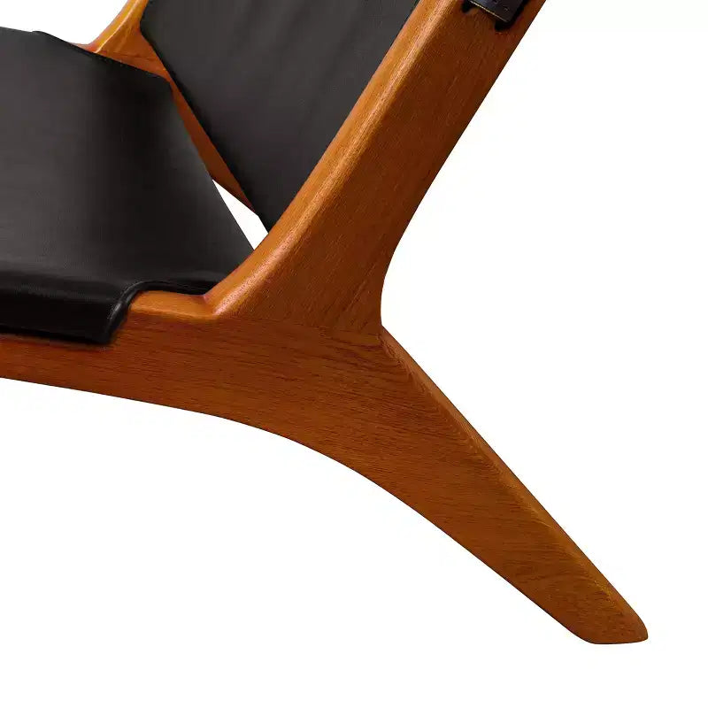 Modern Genuine leather Accent Sling Chair with Wood Frame, Armless, Black
