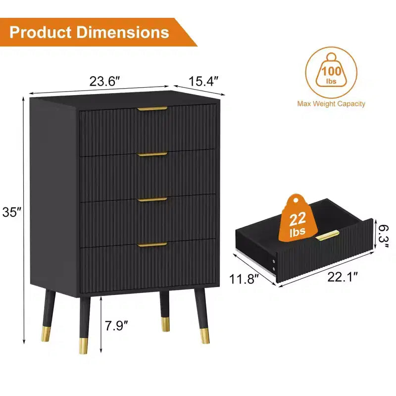 4 Drawer Dresser for Bedroom, Modern Closet Dressers Chest of Drawers