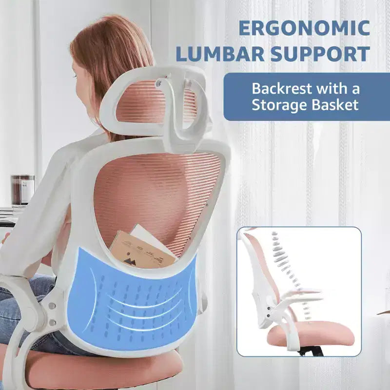 Sedia ergonomica da lavoro, schienale alto, ruote, braccioli ribaltabili, regolabile
