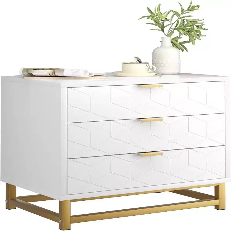 Three Drawer Bedroom Dresser with Metal Legs