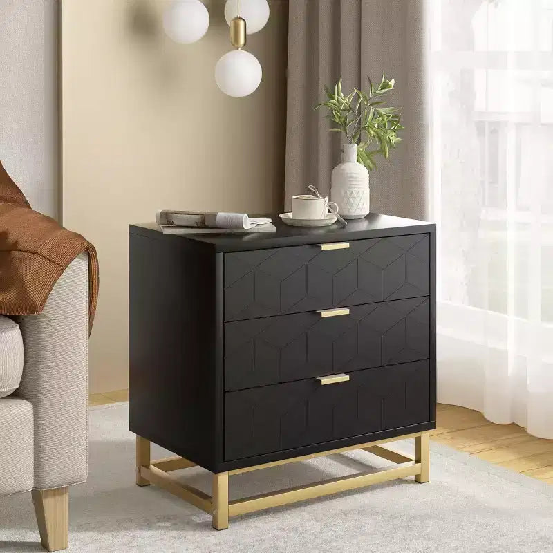Three Drawer Bedroom Dresser with Metal Legs