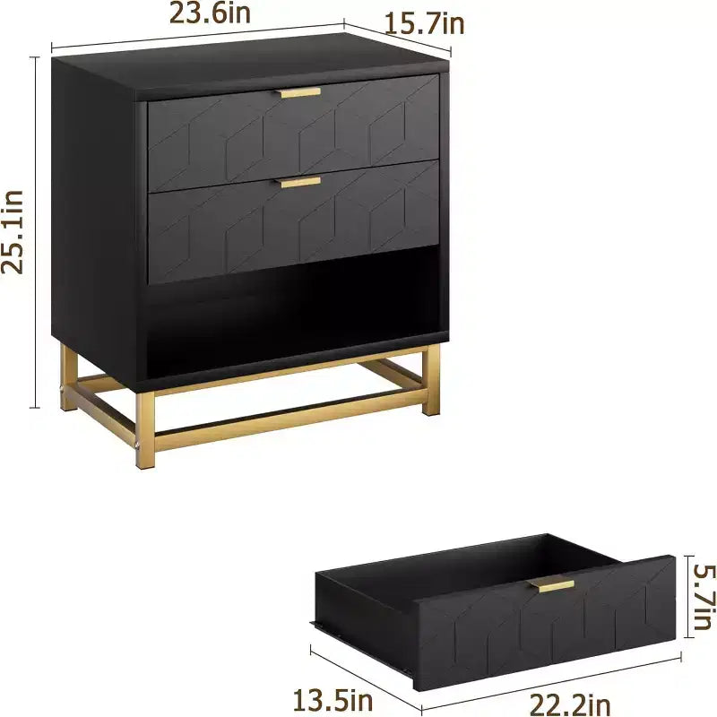 Three Drawer Bedroom Dresser with Metal Legs