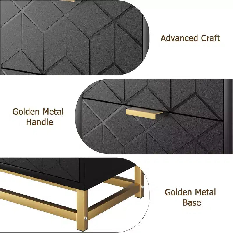 Three Drawer Bedroom Dresser with Metal Legs