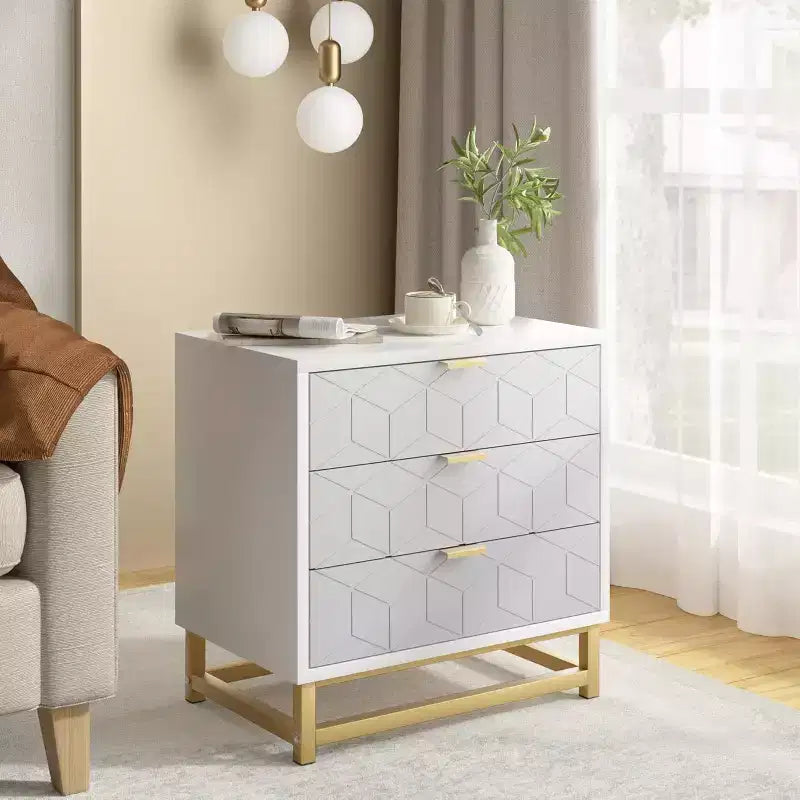 Three Drawer Bedroom Dresser with Metal Legs