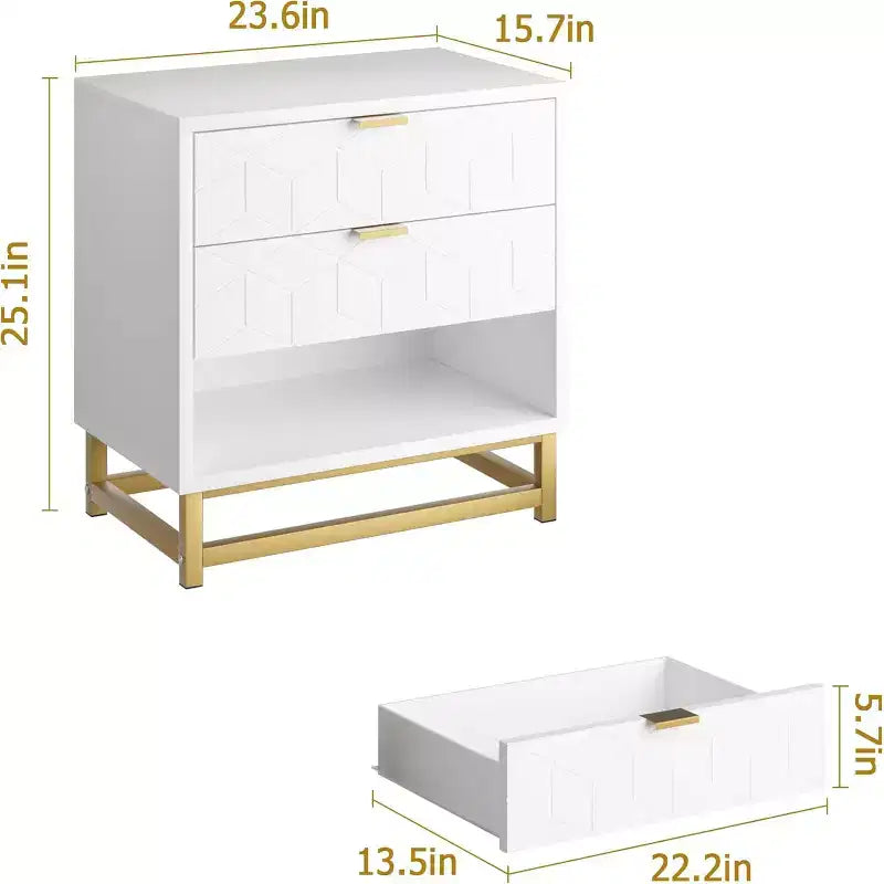 Three Drawer Bedroom Dresser with Metal Legs