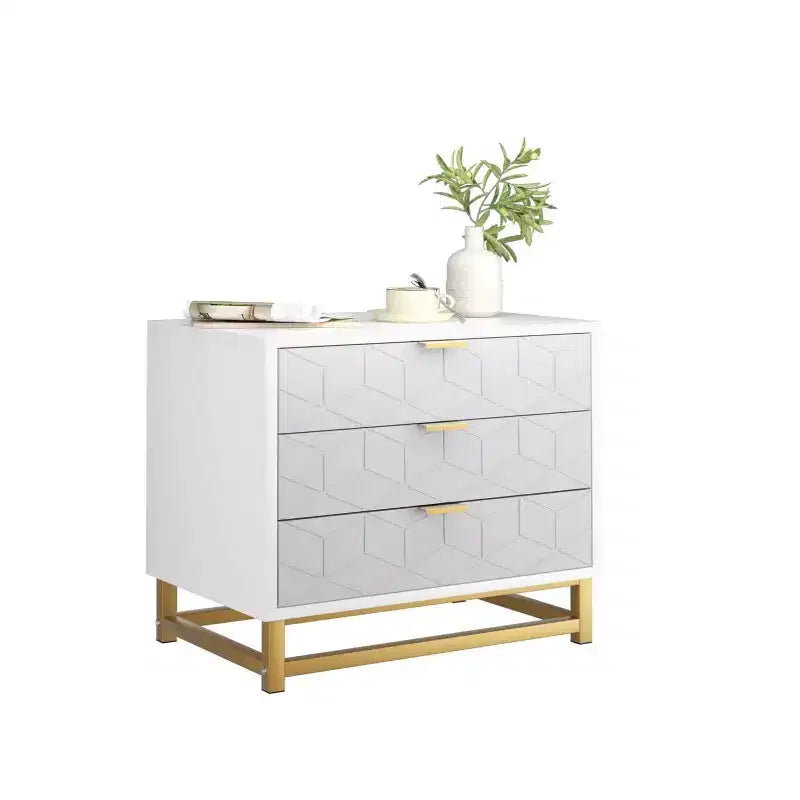 Three Drawer Bedroom Dresser with Metal Legs