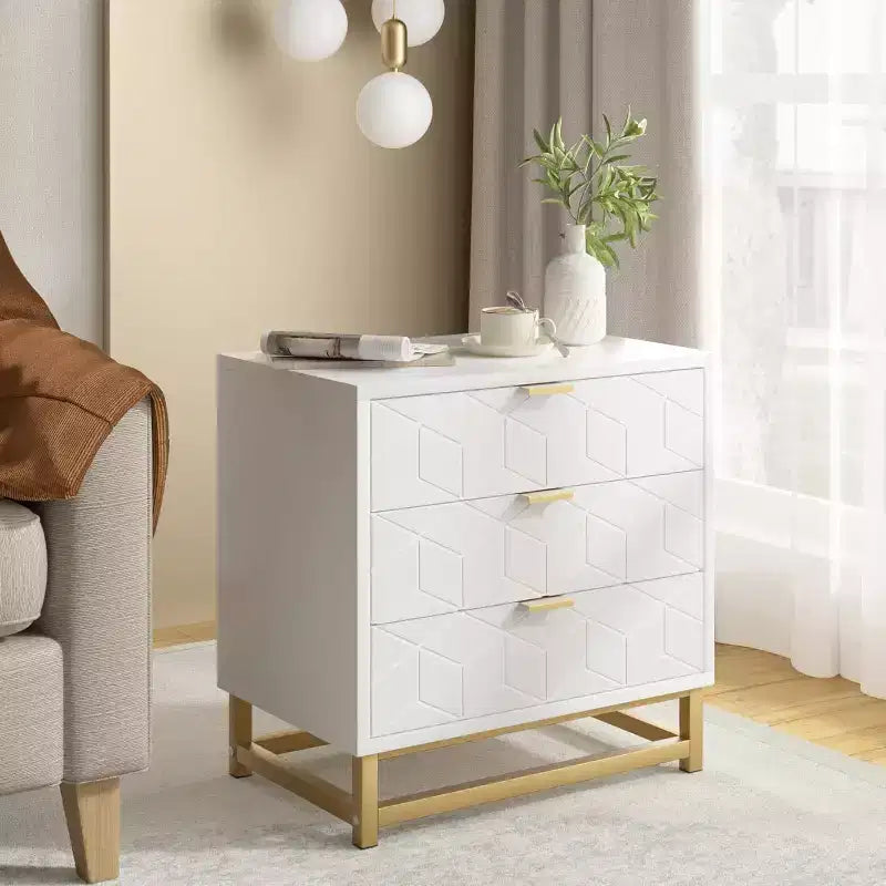 Three Drawer Bedroom Dresser with Metal Legs