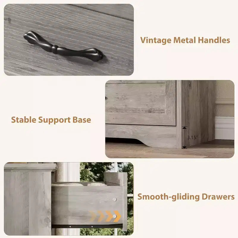 Chest of Drawer with Metal Handles, 6 Drawer Dresser
