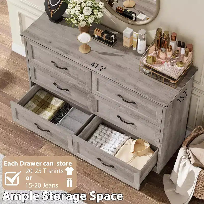 Chest of Drawer with Metal Handles, 6 Drawer Dresser
