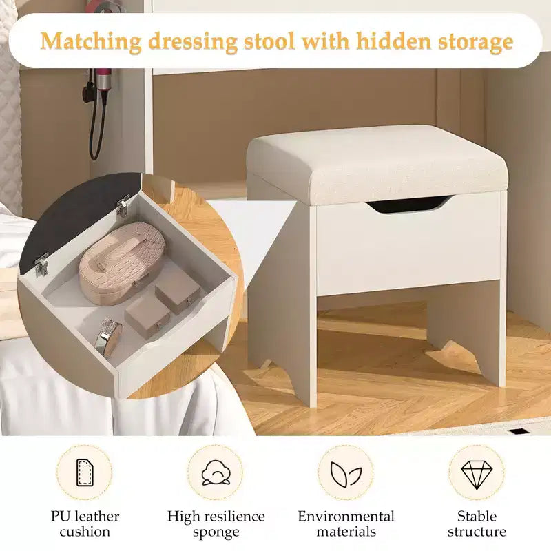 Vanity Desk with LED Lighted Mirror Power Outlet