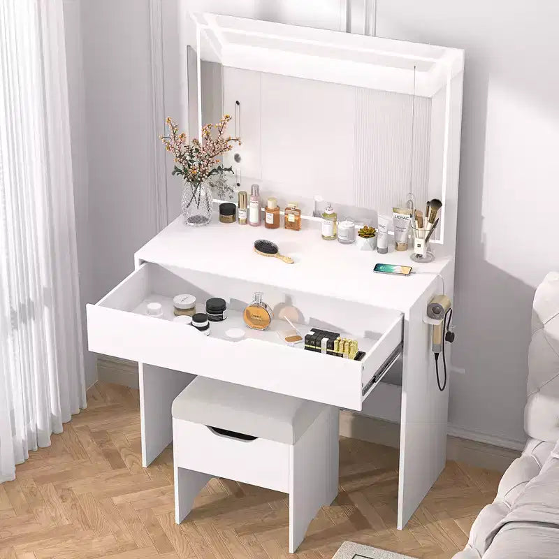 Vanity Desk with LED Lighted Mirror Power Outlet