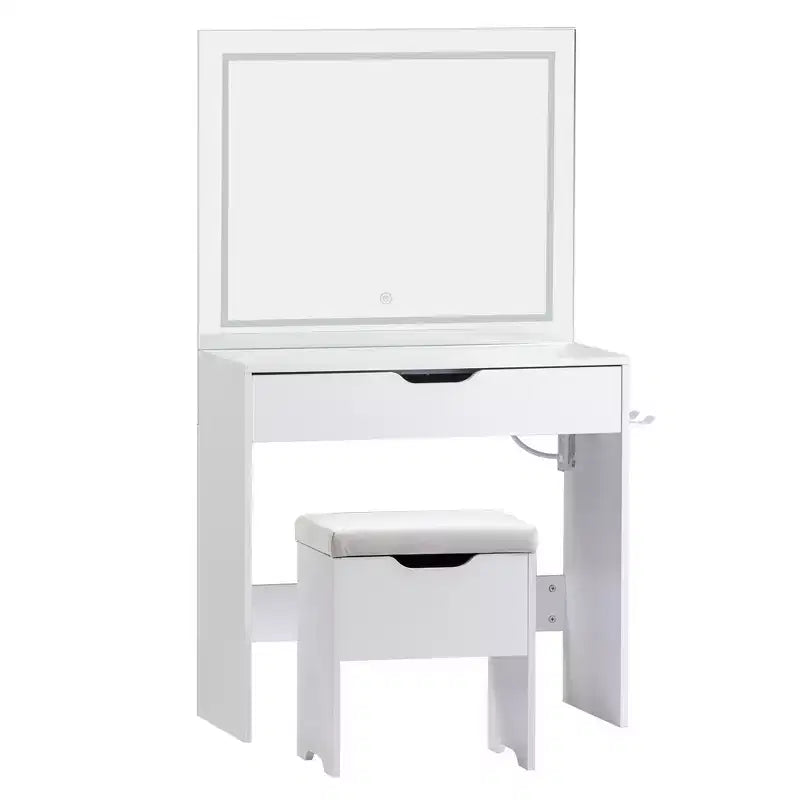 Toeletta con specchio illuminato a LED e presa di corrente