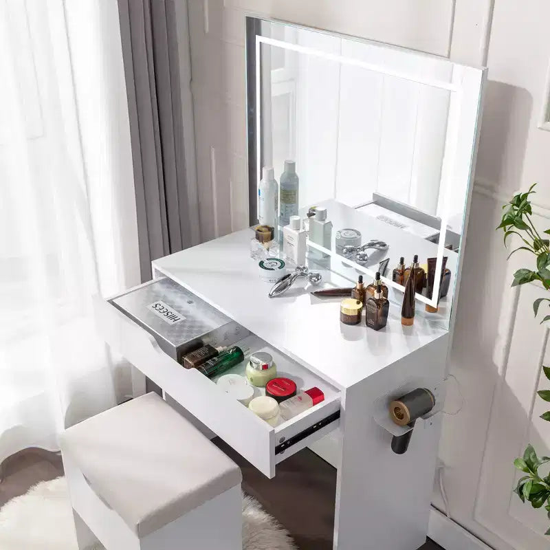 Vanity Desk with LED Lighted Mirror Power Outlet