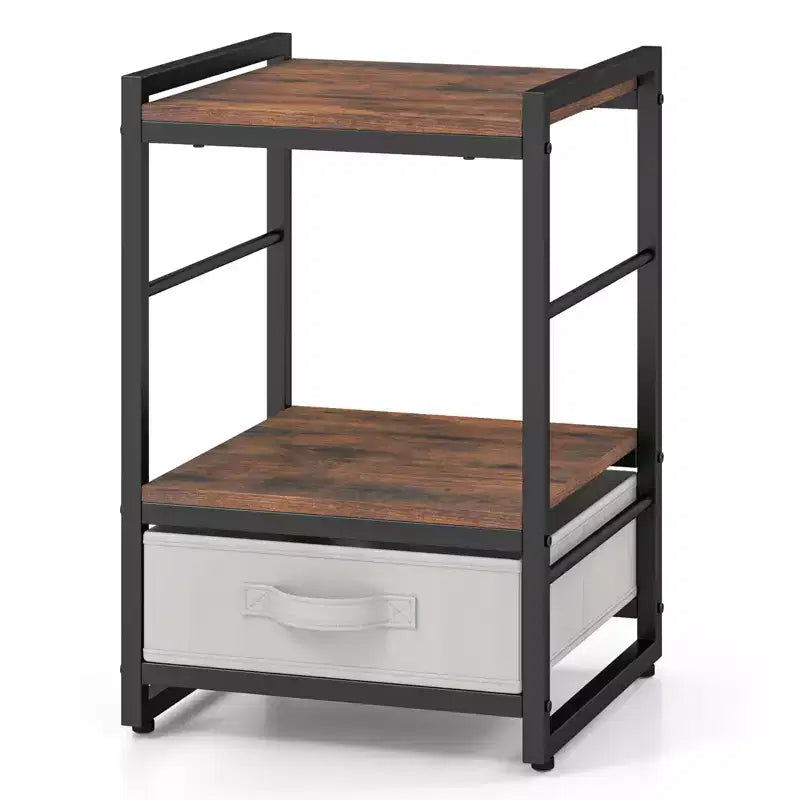 Nightstand Industrial Bedside Table with Open Storage Shelf Rustic Brown