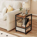 Nightstand Industrial Bedside Table with Open Storage Shelf Rustic Brown