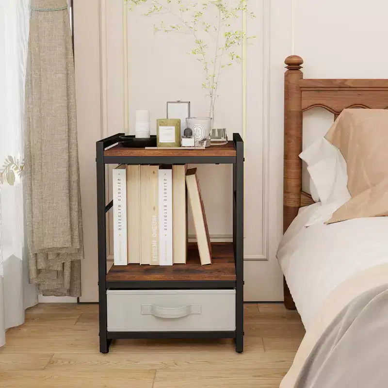 Nightstand Industrial Bedside Table with Open Storage Shelf Rustic Brown