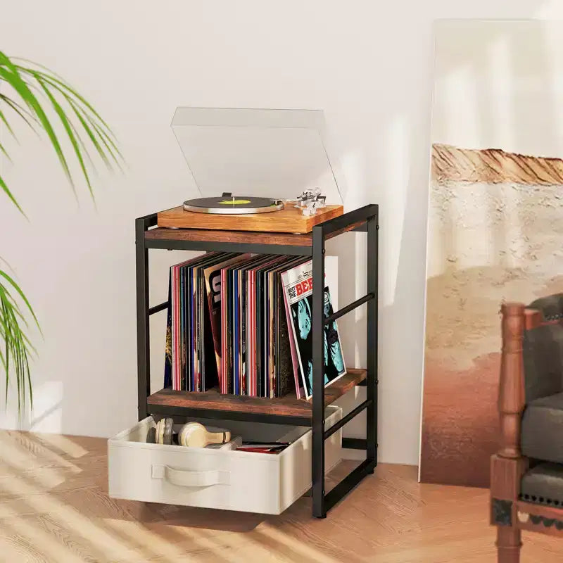 Nightstand Industrial Bedside Table with Open Storage Shelf Rustic Brown