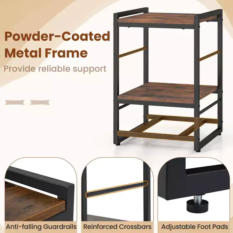 Nightstand Industrial Bedside Table with Open Storage Shelf Rustic Brown
