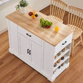 Kitchen Island Cart, 46 Wood Top Breakfast Bar with Storage Cabinet