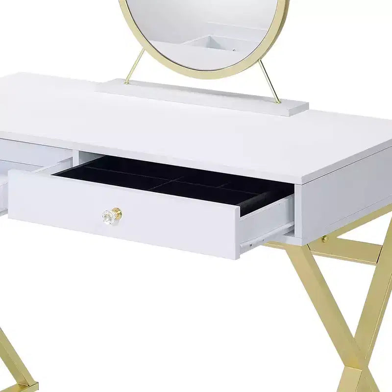 Contemporary Vanity Desk with Mirror, Makeup Vanity with Adjustable LED
