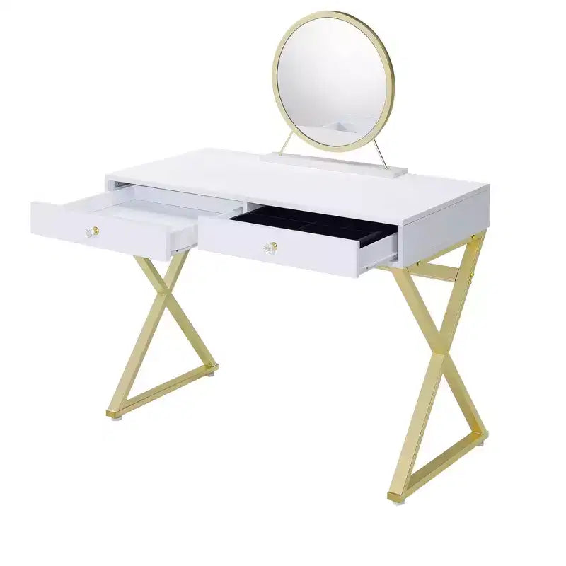 Contemporary Vanity Desk with Mirror, Makeup Vanity with Adjustable LED