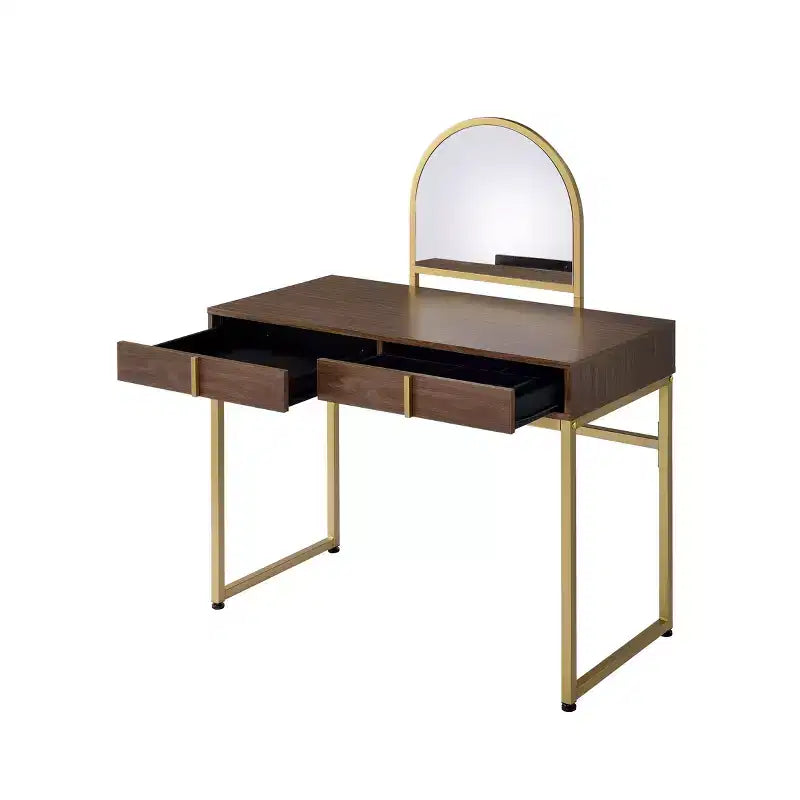 Contemporary Vanity Desk with Mirror, Makeup Vanity with Adjustable LED