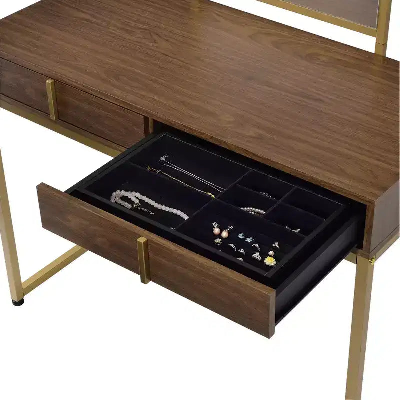 Contemporary Vanity Desk with Mirror, Makeup Vanity with Adjustable LED