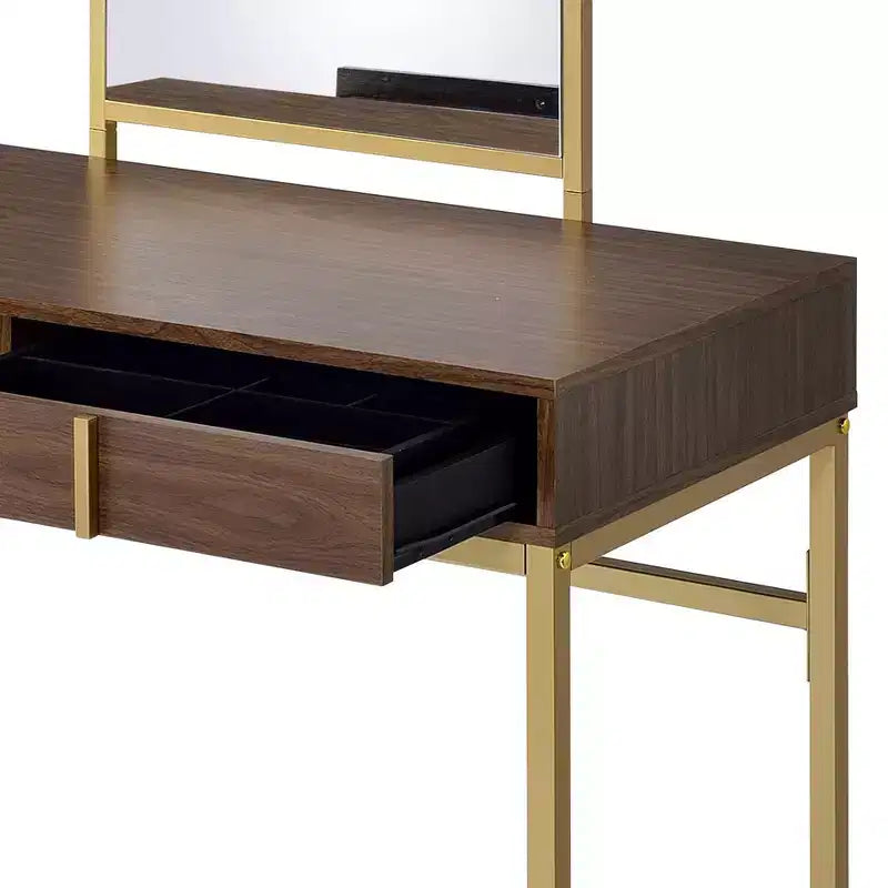 Contemporary Vanity Desk with Mirror, Makeup Vanity with Adjustable LED