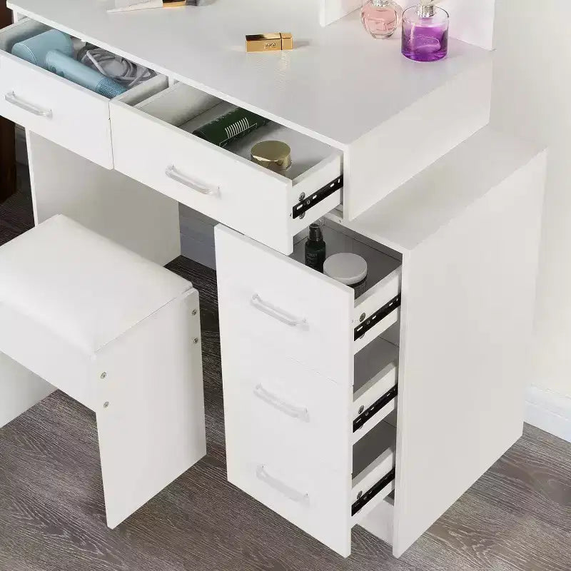 Contemporary Vanity Desk with Mirror, Makeup Vanity with Adjustable LED