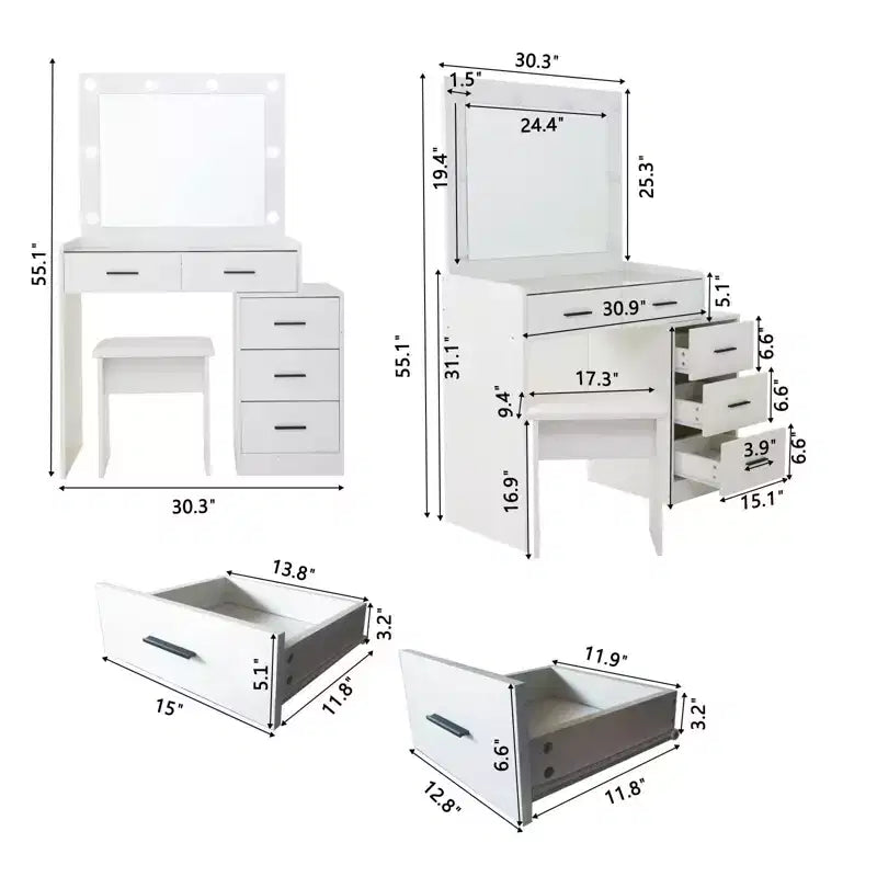 Contemporary Vanity Desk with Mirror, Makeup Vanity with Adjustable LED
