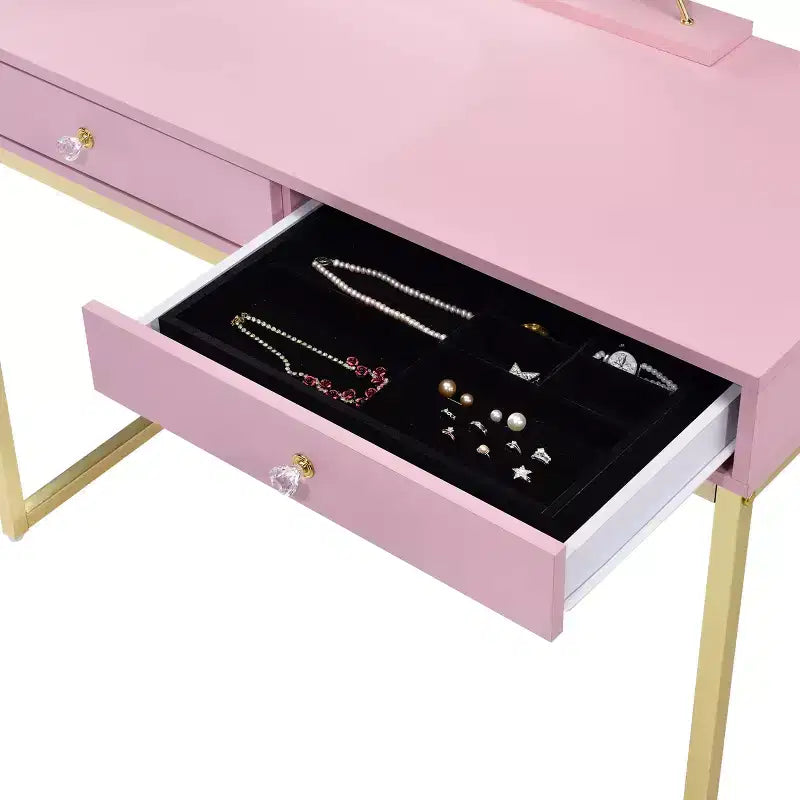 Contemporary Vanity Desk with Mirror, Makeup Vanity with Adjustable LED