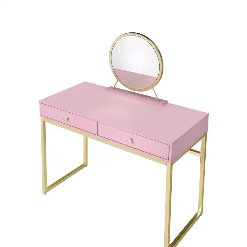 Contemporary Vanity Desk with Mirror, Makeup Vanity with Adjustable LED