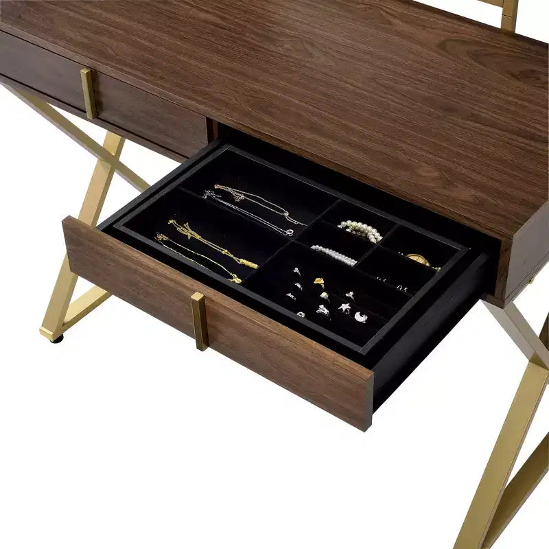 Contemporary Vanity Desk with Mirror, Makeup Vanity with Adjustable LED